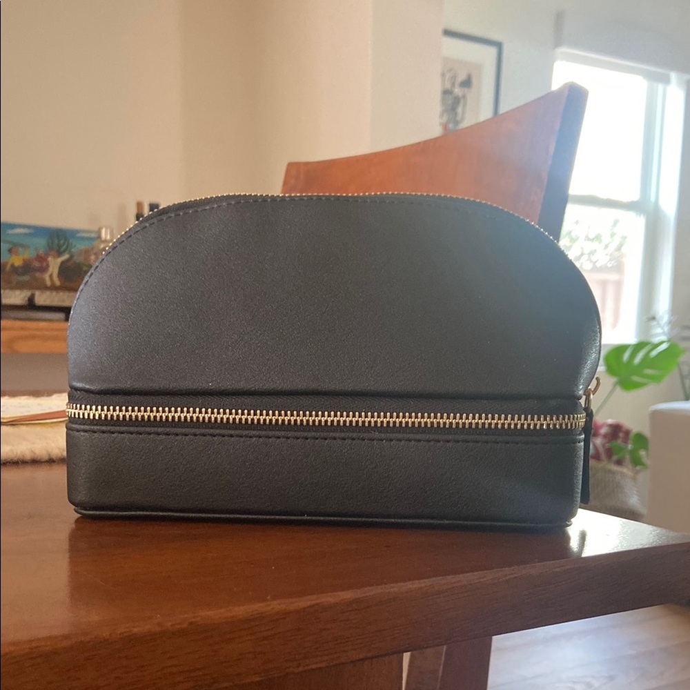 Black Cosmetic Bag with Gold Zipper